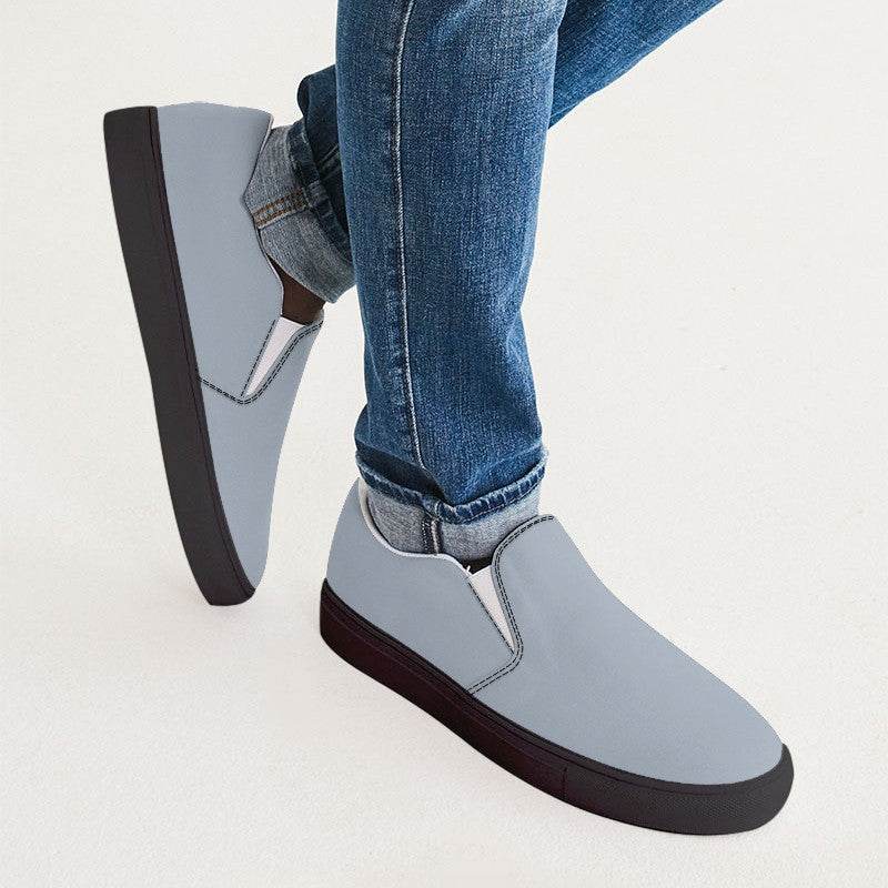 Lightened Neutral Blue Men's Slip-On Canvas Sneakers (IB2-NE-LG) - Man CloseUp