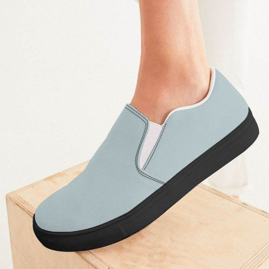 Lightened Neutral Cyan Women's Slip-On Canvas Sneakers (C-NE-LG) - Woman CloseUp