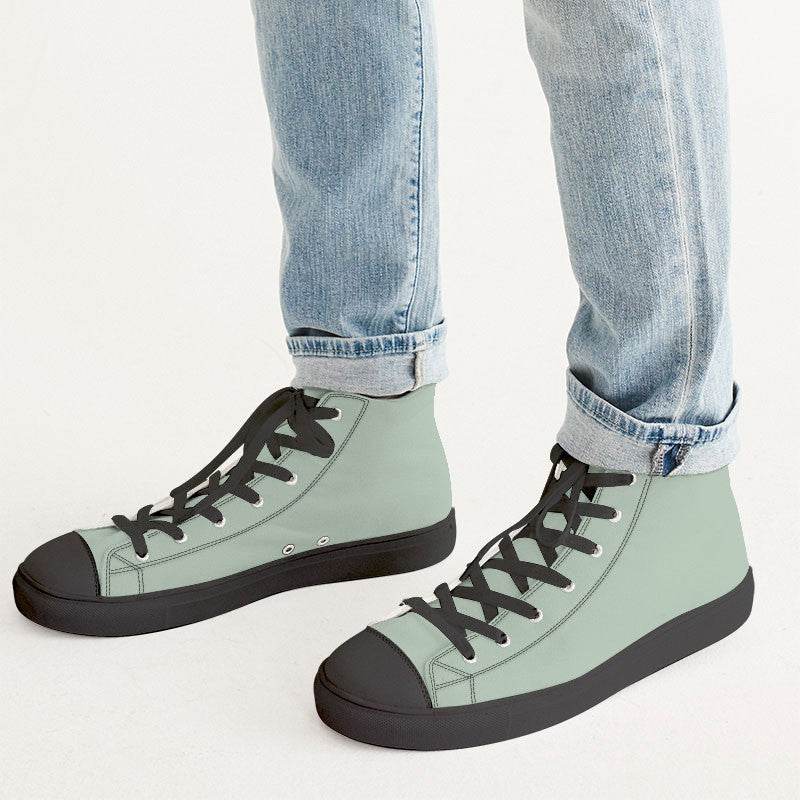 Lightened Neutral Green Men's High-Top Canvas Sneakers (G-NE-LG) - Man CloseUp