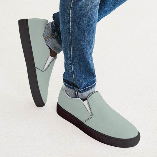 Lightened Neutral Green Men's Slip-On Canvas Sneakers (BGG2-NE-LG) - Man CloseUp