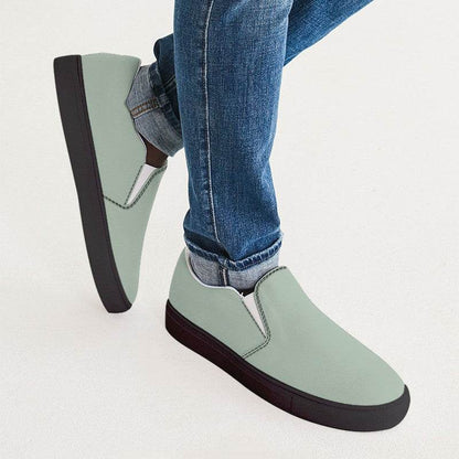 Lightened Neutral Green Men's Slip-On Canvas Sneakers (G-NE-LG) - Man CloseUp