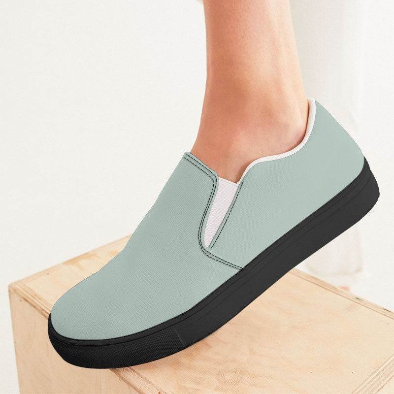 Lightened Neutral Green Women's Slip-On Canvas Sneakers (BGG2-NE-LG) - Woman CloseUp