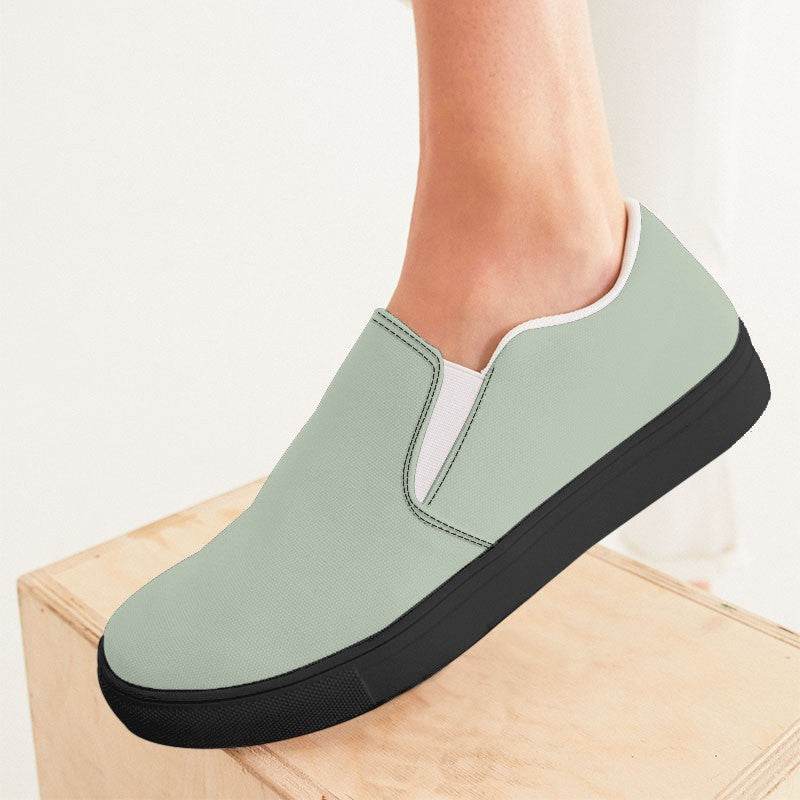 Lightened Neutral Lime Women's Slip-On Canvas Sneakers (GL2-NE-LG) - Woman CloseUp