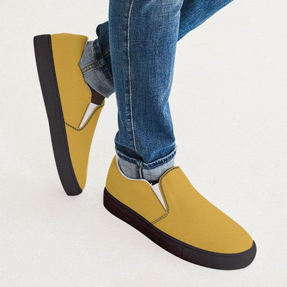 Lightning Yellow Men's Slip-On Canvas Sneakers (YO1-CL-ME) - Man CloseUp