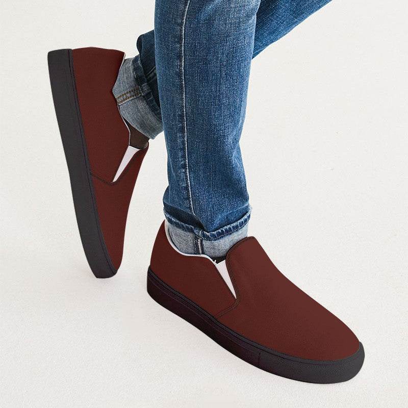 Maroon Men's Slip-On Canvas Sneakers (R-MU-DE) - Man CloseUp