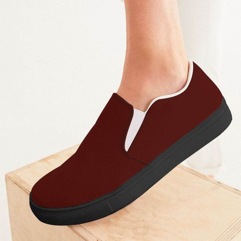 Maroon Women's Slip-On Canvas Sneakers (R-MU-DE) - Woman CloseUp
