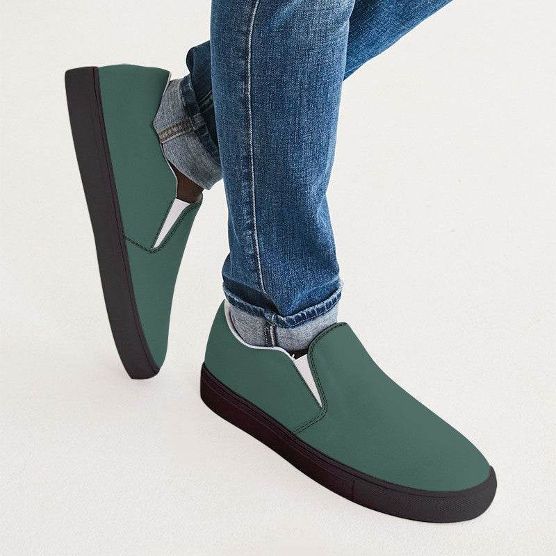 Medium-Dark Fully-Muted Blue-Green Men's Slip-On Canvas Sneakers (BG-FM-MD) - Man CloseUp