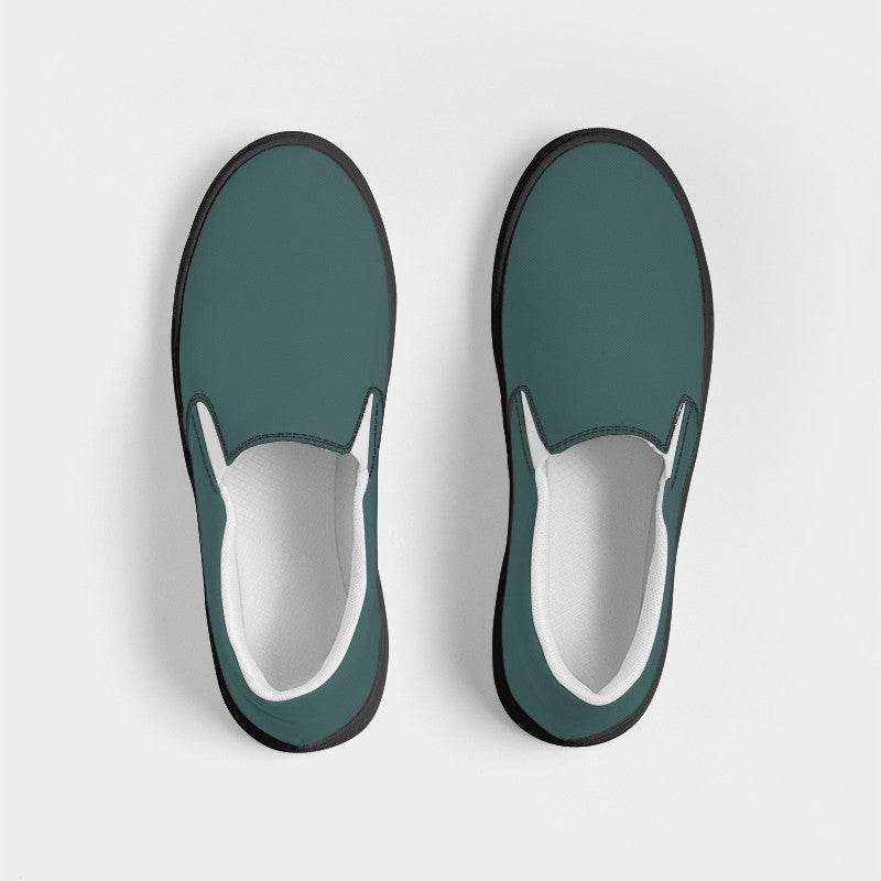 Medium-Dark Fully-Muted Blue-Green Men's Slip-On Canvas Sneakers (CBG2-FM-MD) - Top