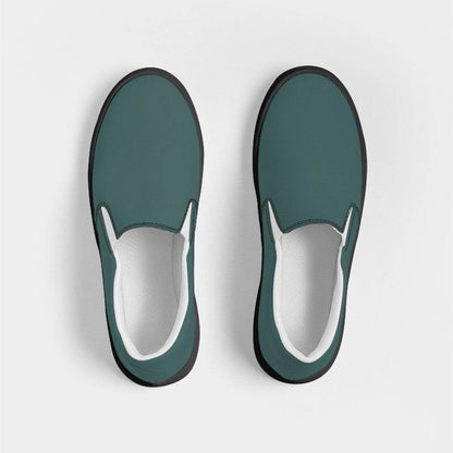Medium-Dark Fully-Muted Blue-Green Men's Slip-On Canvas Sneakers (CBG2-FM-MD) - Top