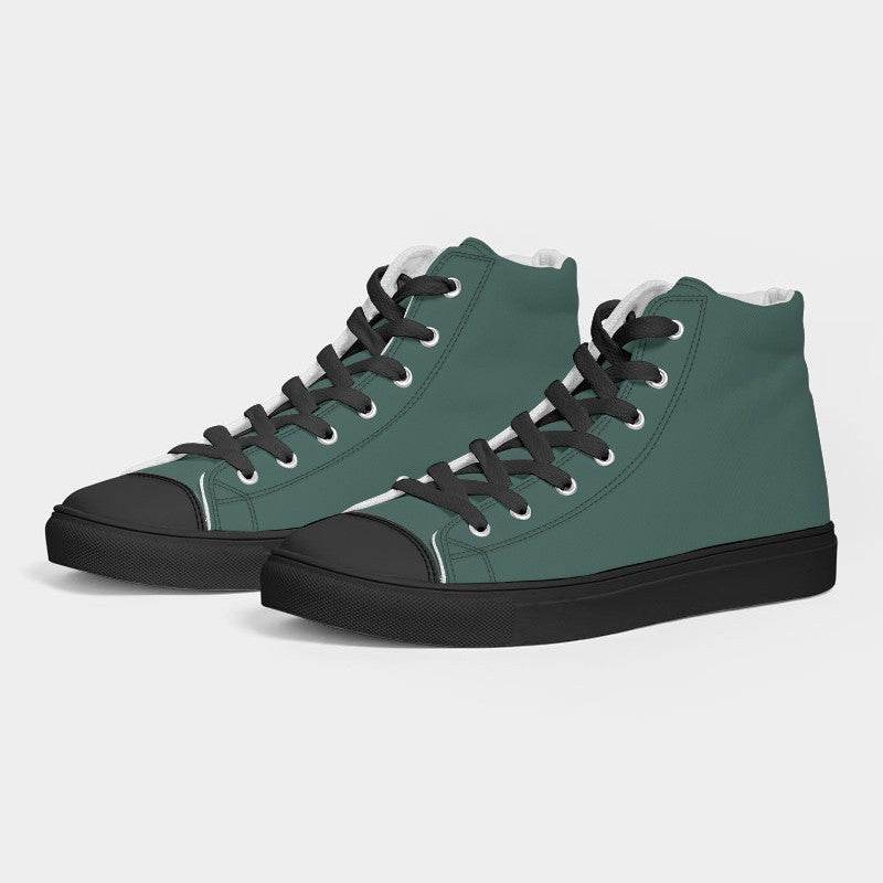 Medium-Dark Fully-Muted Blue-Green Women's High-Top Canvas Sneakers (BG-FM-MD) - Side 3