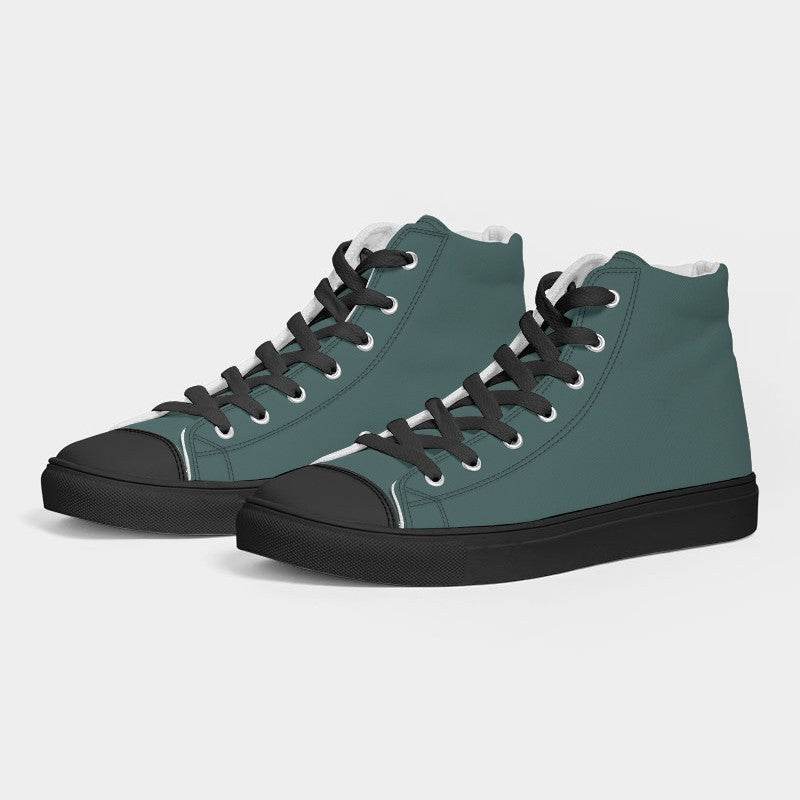 Medium-Dark Fully-Muted Blue-Green Women's High-Top Canvas Sneakers (CBG2-FM-MD) - Side 3