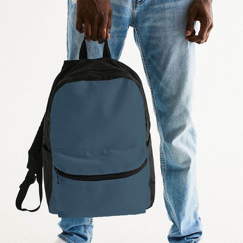 Medium-Dark Fully-Muted Blue Canvas Backpack (B-FM-MD) - Man Holding