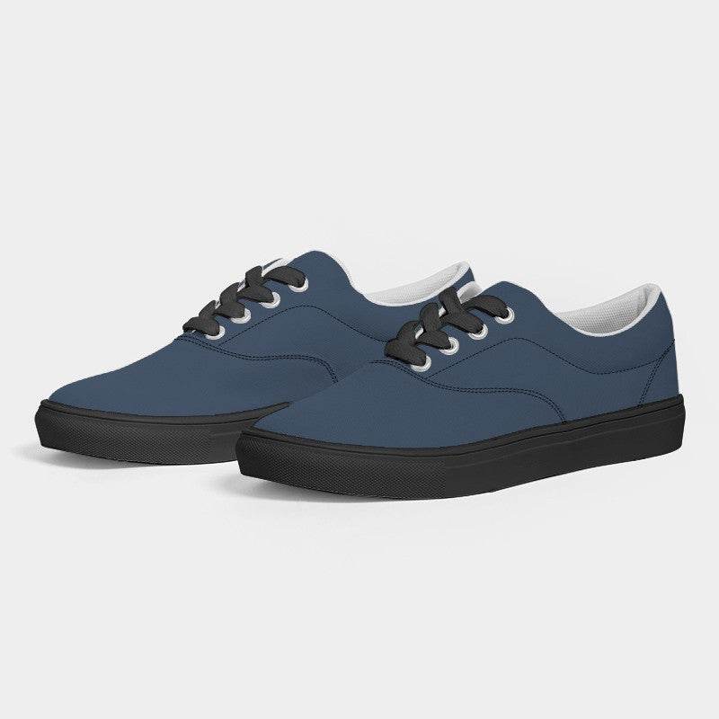 Medium-Dark Fully-Muted Blue Men's Canvas Sneakers (IB2-FM-MD) - Side 3