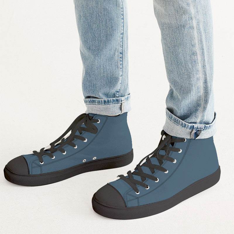 Medium-Dark Fully-Muted Blue Men's High-Top Canvas Sneakers (B-FM-MD) - Man CloseUp