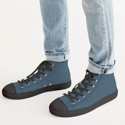 Medium-Dark Fully-Muted Blue Men's High-Top Canvas Sneakers (B-FM-MD) - Man CloseUp
