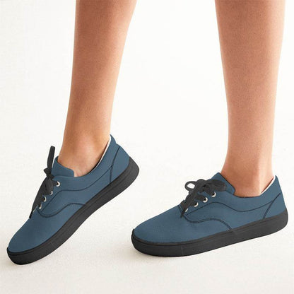 Medium-Dark Fully-Muted Blue Women's Canvas Sneakers (B-FM-MD) - Woman CloseUp
