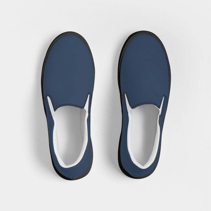 Medium-Dark Fully-Muted Blue Women's Slip-On Canvas Sneakers (IB2-FM-MD) - Top