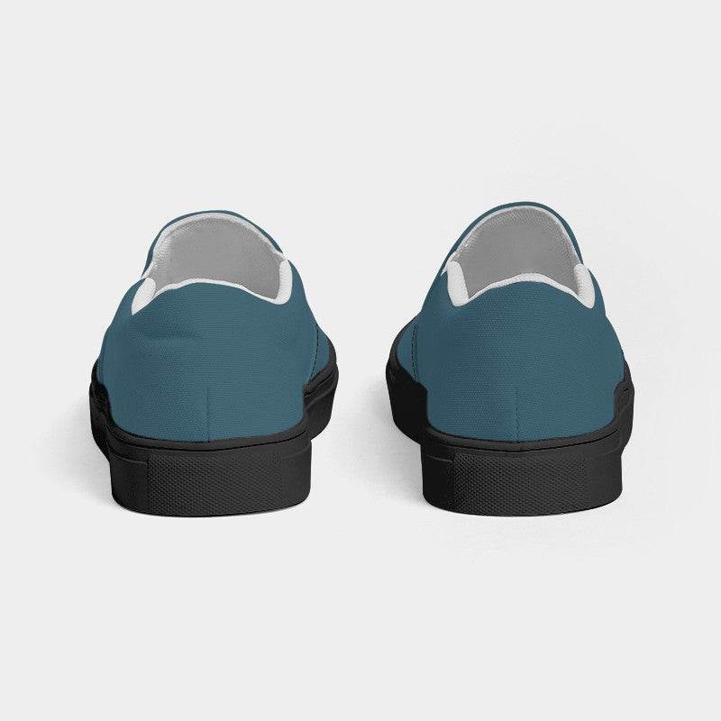 Medium-Dark Fully-Muted Cyan Men's Slip-On Canvas Sneakers (BC2-FM-MD) - Back