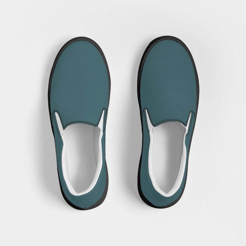Medium-Dark Fully-Muted Cyan Men's Slip-On Canvas Sneakers (C-FM-MD) - Top