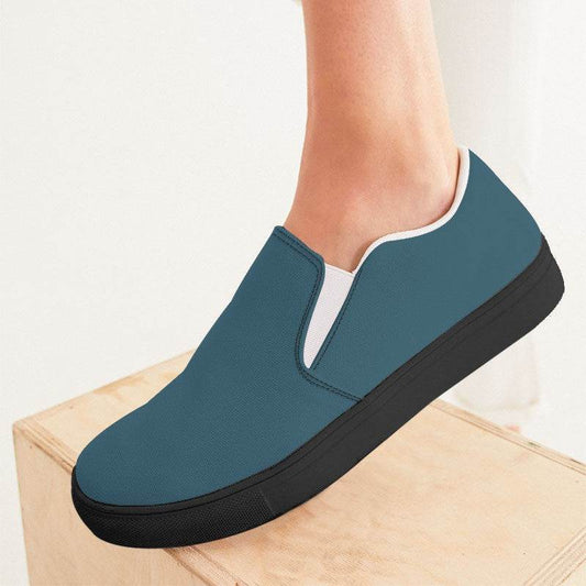 Medium-Dark Fully-Muted Cyan Women's Slip-On Canvas Sneakers (BC2-FM-MD) - Woman CloseUp