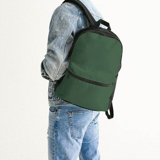 Medium-Dark Fully-Muted Green Canvas Backpack (G-FM-MD) - Man Back CloseUp