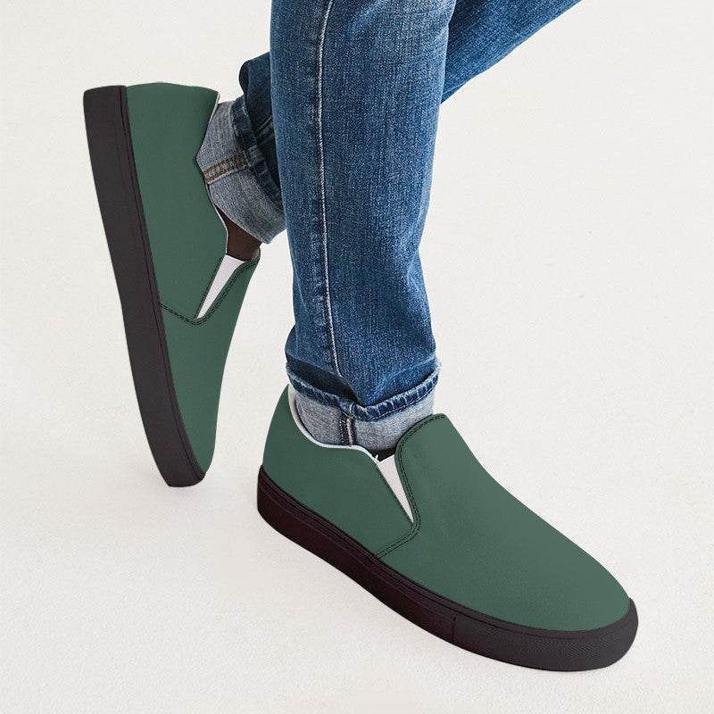 Medium-Dark Fully-Muted Green Men's Slip-On Canvas Sneakers (BGG2-FM-MD) - Man CloseUp