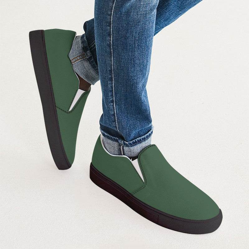 Medium-Dark Fully-Muted Green Men's Slip-On Canvas Sneakers (G-FM-MD) - Man CloseUp