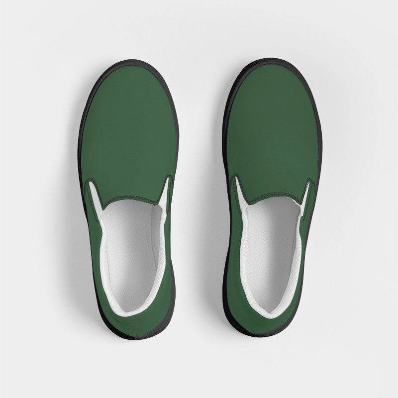 Medium-Dark Fully-Muted Green Women's Slip-On Canvas Sneakers (G-FM-MD) - Top