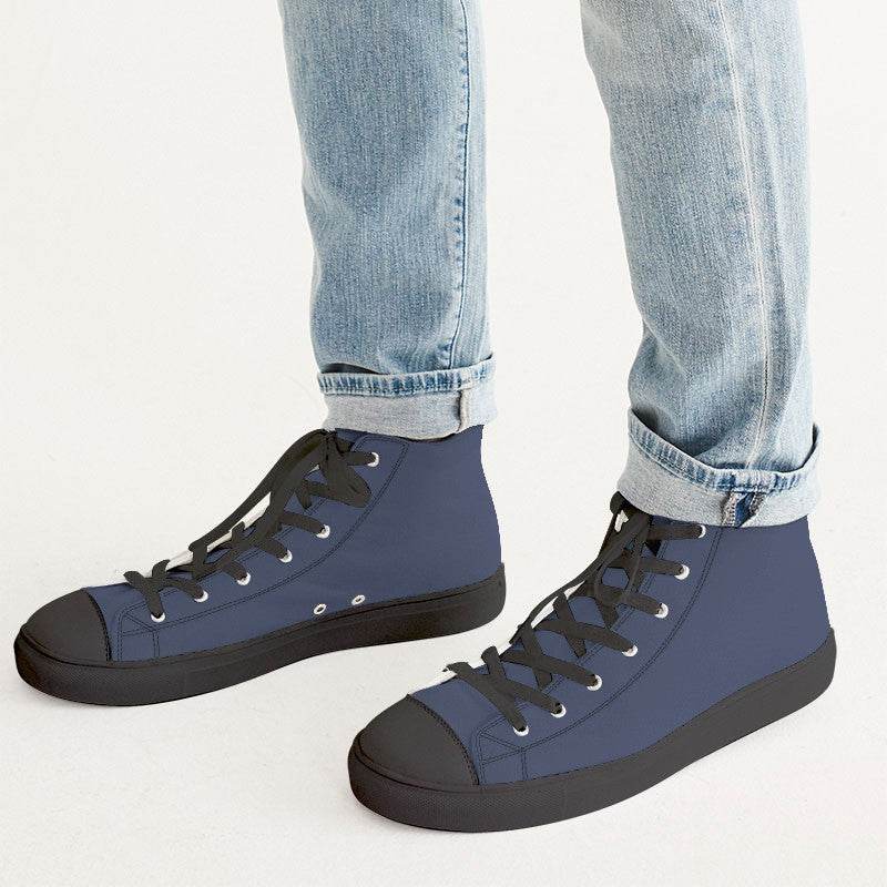 Medium-Dark Fully-Muted Indigo Men's High-Top Canvas Sneakers (I-FM-MD) - Man CloseUp