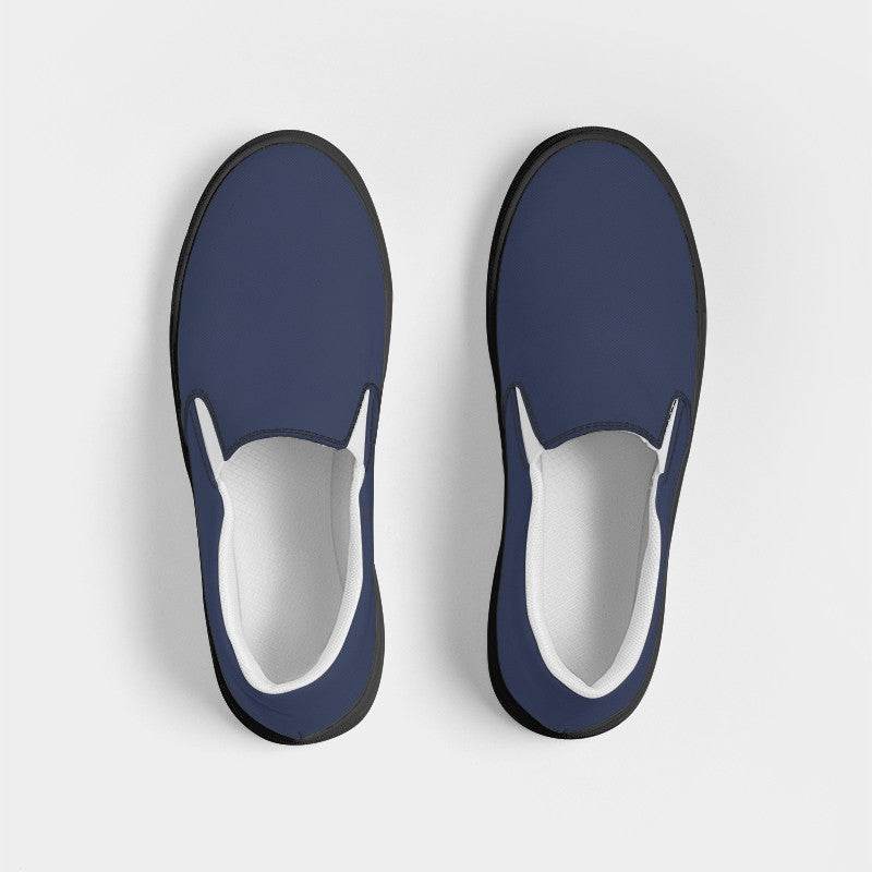 Medium-Dark Fully-Muted Indigo Men's Slip-On Canvas Sneakers (I-FM-MD) - Top