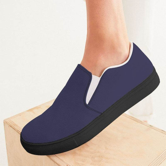 Medium-Dark Fully-Muted Indigo Women's Slip-On Canvas Sneakers (PUI2-FM-MD) - Woman CloseUp