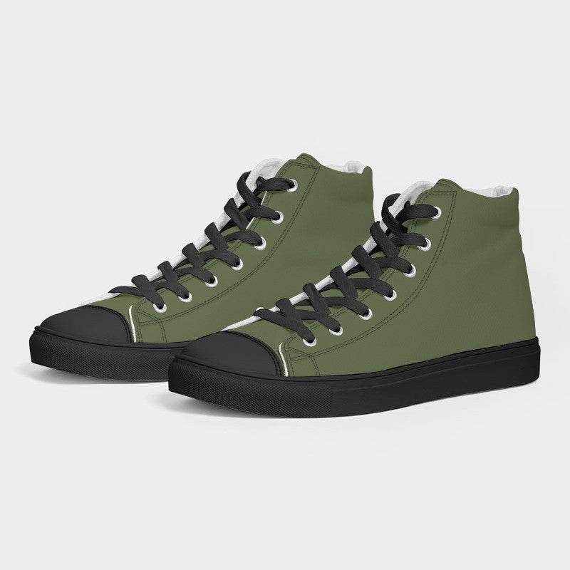 Medium-Dark Fully-Muted Lime Men's High-Top Canvas Sneakers (L-FM-MD) - Side 3