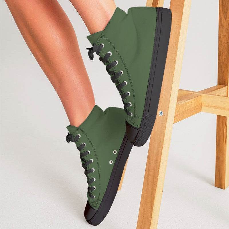 Medium-Dark Fully-Muted Lime Women's High-Top Canvas Sneakers (GL2-FM-MD) - Woman CloseUp