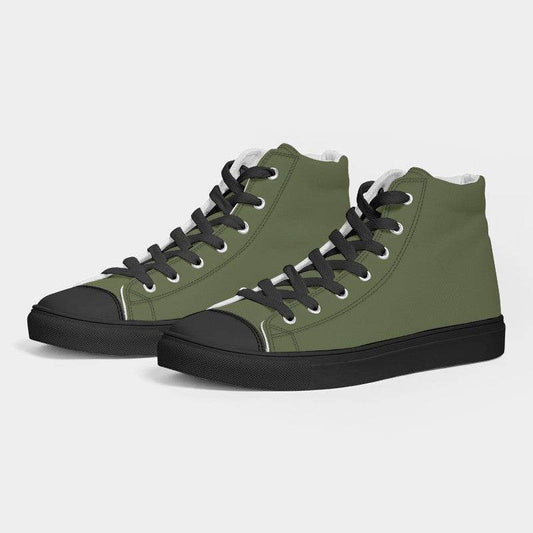 Medium-Dark Fully-Muted Lime Women's High-Top Canvas Sneakers (L-FM-MD) - Side 3