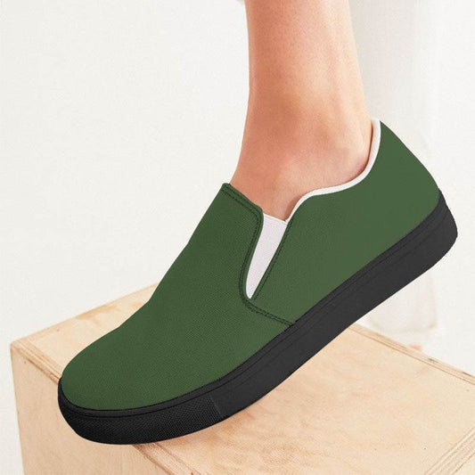 Medium-Dark Fully-Muted Lime Women's Slip-On Canvas Sneakers (GL2-FM-MD) - Woman CloseUp