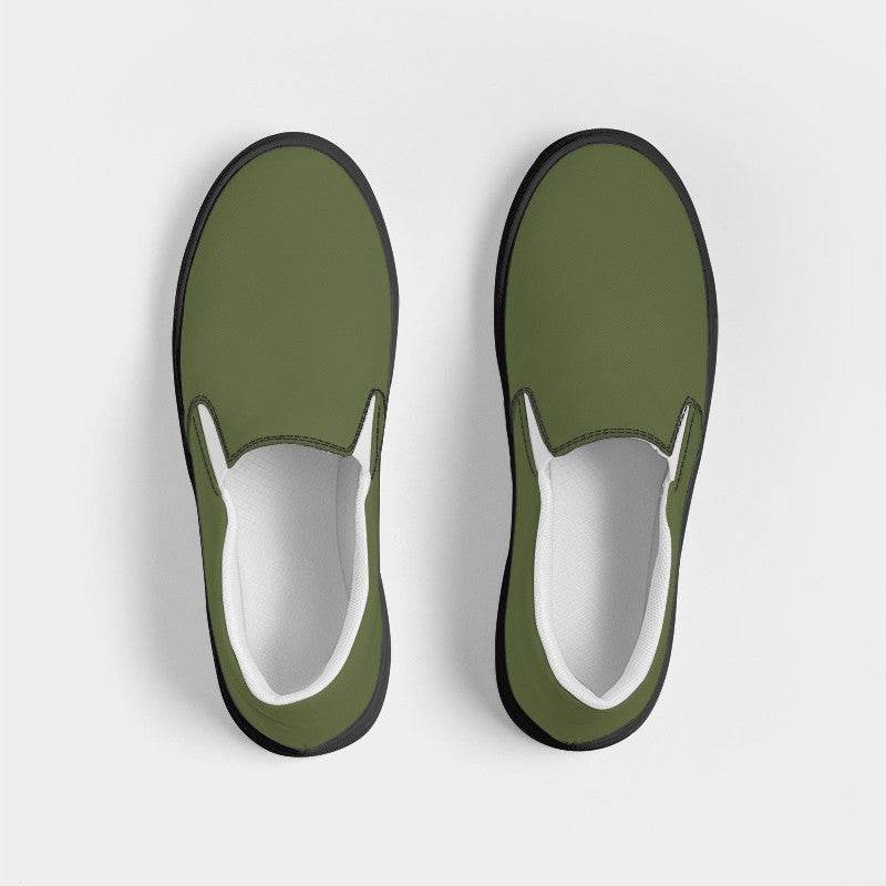 Medium-Dark Fully-Muted Lime Women's Slip-On Canvas Sneakers (L-FM-MD) - Top