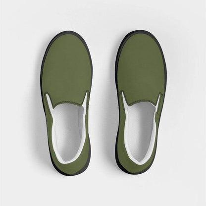 Medium-Dark Fully-Muted Lime Women's Slip-On Canvas Sneakers (L-FM-MD) - Top