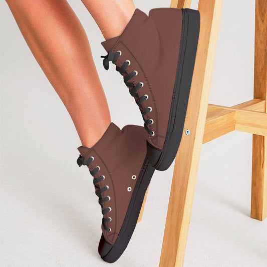 Medium-Dark Fully-Muted Red Women's High-Top Canvas Sneakers (R-FM-MD) - Woman CloseUp