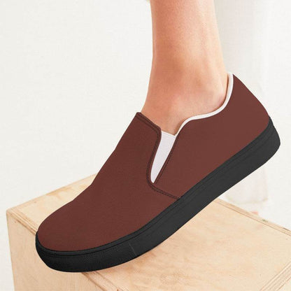 Medium-Dark Fully-Muted Red Women's Slip-On Canvas Sneakers (R-FM-MD) - Woman CloseUp