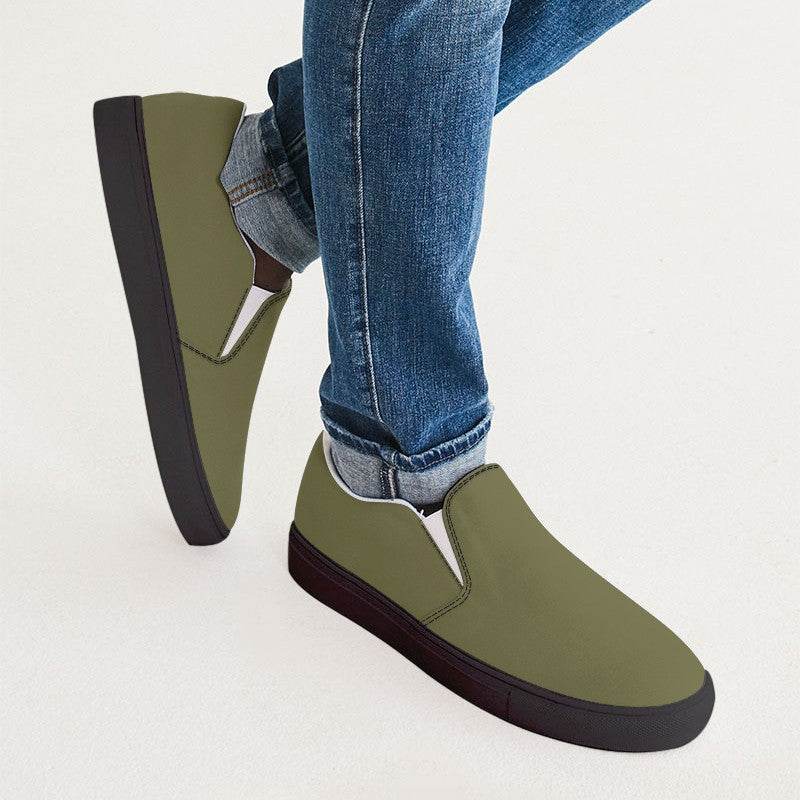 Medium-Dark Fully-Muted Yellow Men's Slip-On Canvas Sneakers (LY2-FM-MD) - Man CloseUp