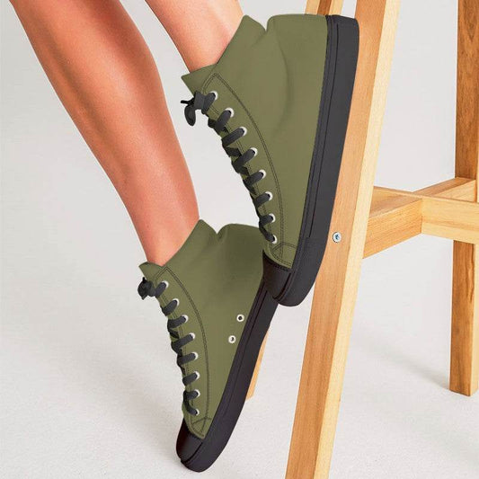Medium-Dark Fully-Muted Yellow Women's High-Top Canvas Sneakers (LY2-FM-MD) - Woman CloseUp