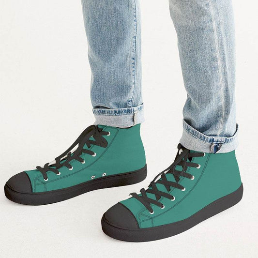 Medium-Dark Medium Blue-Green Men's High-Top Canvas Sneakers (BG-ME-MD) - Man CloseUp