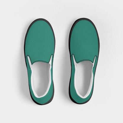 Medium-Dark Medium Blue-Green Women's Slip-On Canvas Sneakers (BG-ME-MD) - Top