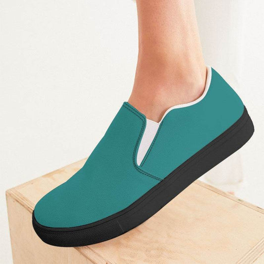 Medium-Dark Medium Blue-Green Women's Slip-On Canvas Sneakers (CBG2-ME-MD) - Woman CloseUp