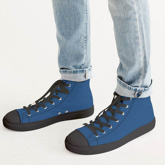 Medium-Dark Medium Blue Men's High-Top Canvas Sneakers (IB2-ME-MD) - Man CloseUp