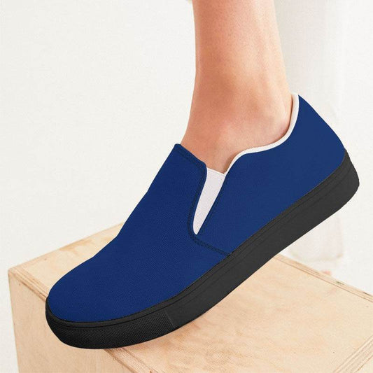 Medium-Dark Medium Blue Women's Slip-On Canvas Sneakers (IB1-ME-MD) - Woman CloseUp