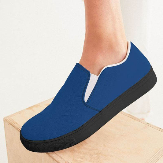 Medium-Dark Medium Blue Women's Slip-On Canvas Sneakers (IB2-ME-MD) - Woman CloseUp