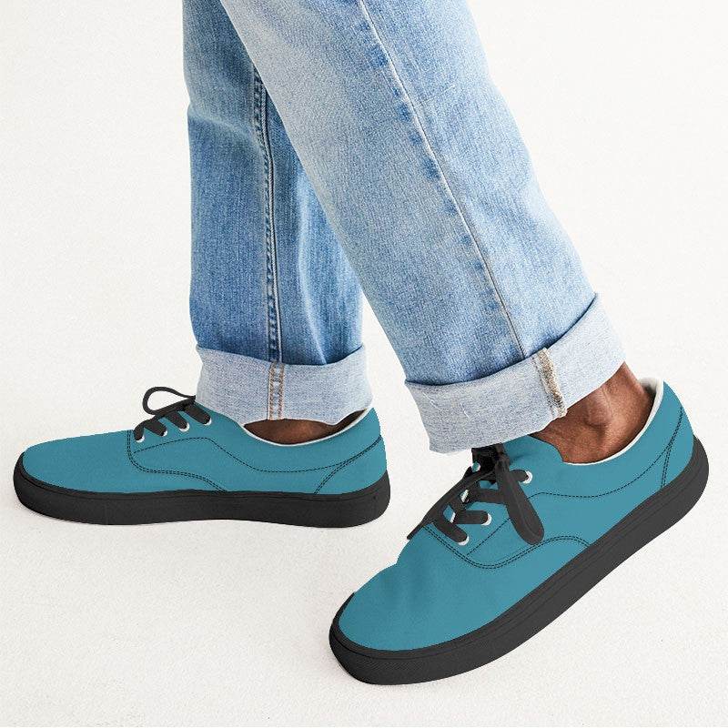 Medium-Dark Medium Cyan Men's Canvas Sneakers (BC3-ME-MD) - Man CloseUp