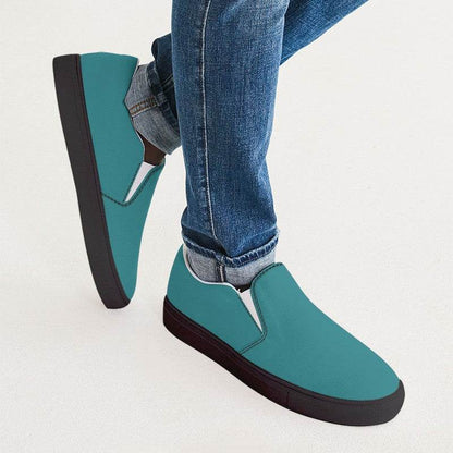Medium-Dark Medium Cyan Men's Slip-On Canvas Sneakers (CBG1-ME-MD) - Man CloseUp