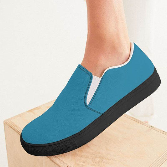 Medium-Dark Medium Cyan Women's Slip-On Canvas Sneakers (BC2-ME-MD) - Woman CloseUp